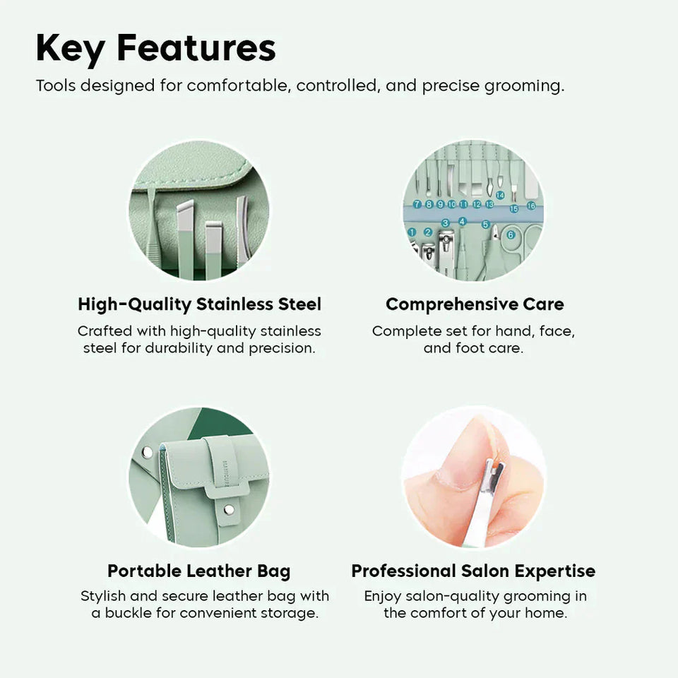 16 In 1 Portable Nail Care Kit With Leather Pouch 💼 (High-Quality)!