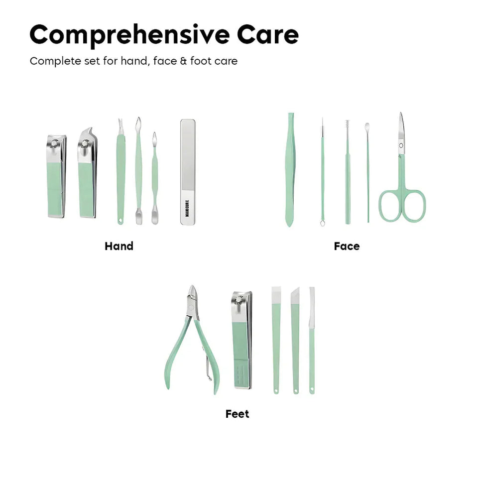 16 In 1 Portable Nail Care Kit With Leather Pouch 💼 (High-Quality)!