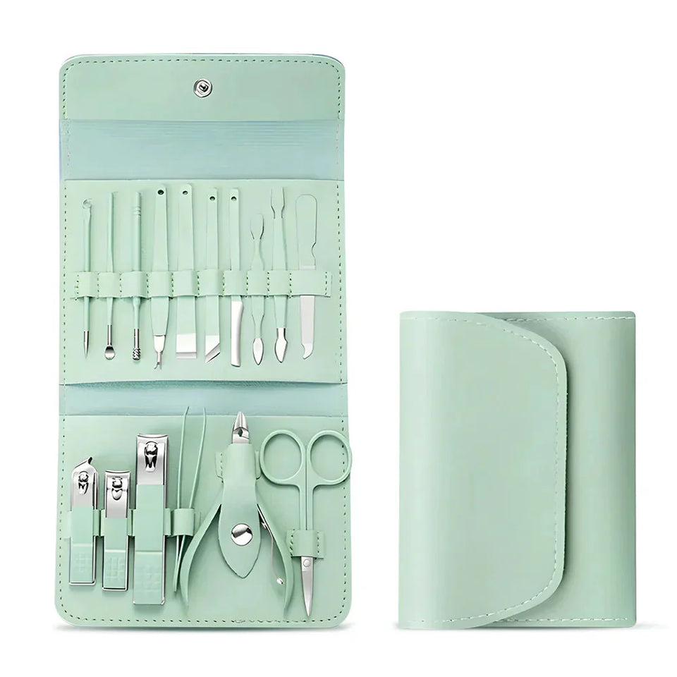 16 In 1 Portable Nail Care Kit With Leather Pouch 💼 (High-Quality)!