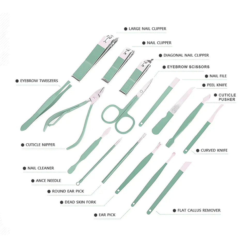 16 In 1 Portable Nail Care Kit With Leather Pouch 💼 (High-Quality)!